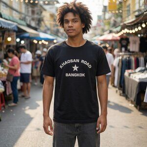 VINTAGE Black Tee M Khaosan Road Bangkok Thailand Hippie Grunge Skate Punk Y2K